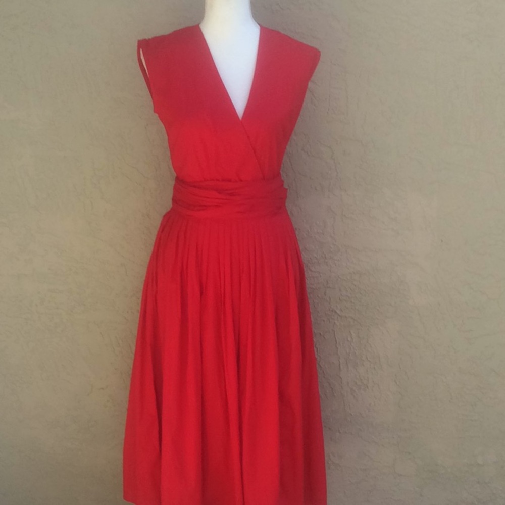 Newport News Red 100% cotton Midi dress size 10